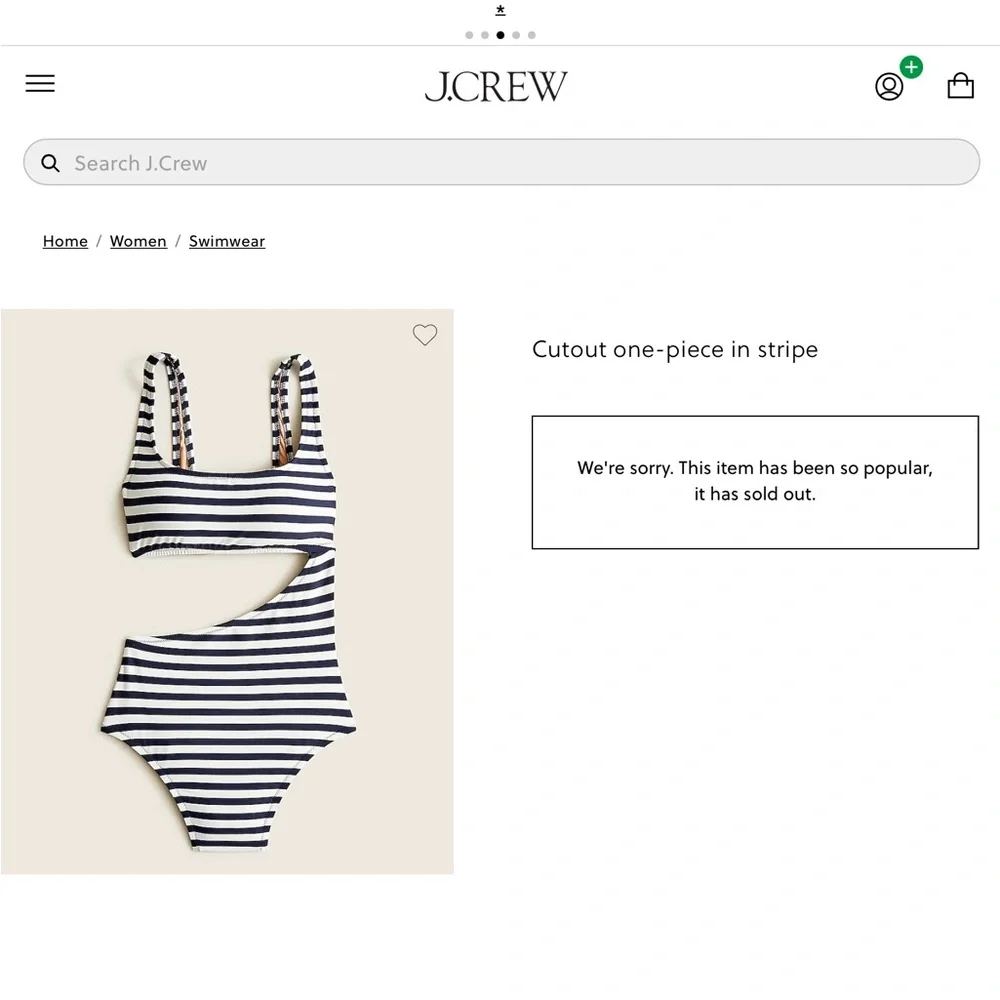 J. Crew Striped Cutout One-Piece Swimsuit Women’s Size 14
